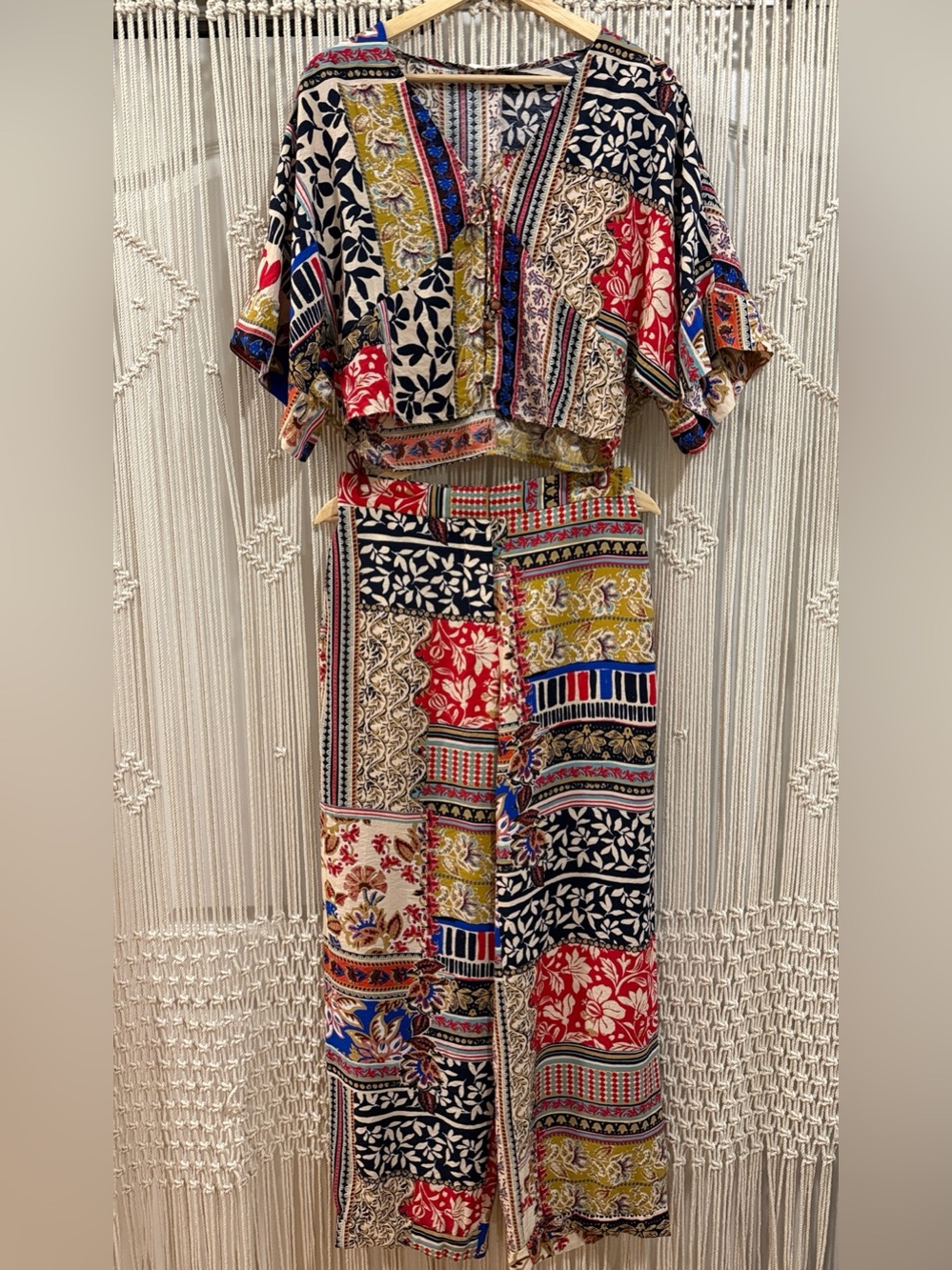 Zara Multicolor Floral and Paisley Patchwork Print Top & Pants Set